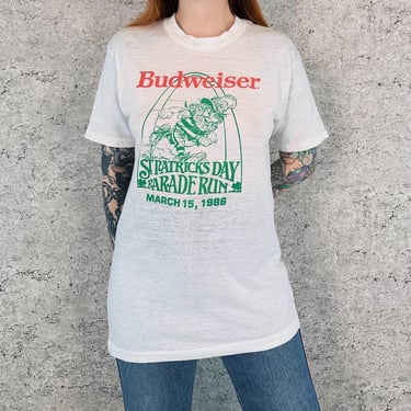 80's Paper Thin Sheer Soft Budweiser St. Patrick's Day Parade Run Tee Shirt T-Shirt 