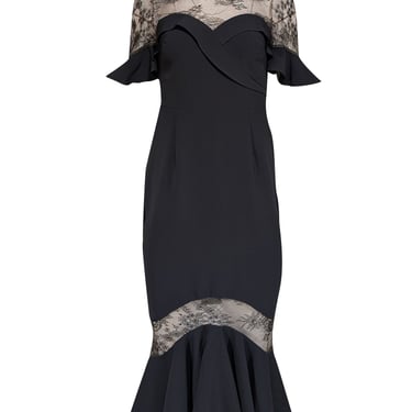 Marchesa Notte - Black & Lace Detail Fit & Flare Dress Sz 2