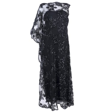 STAVROPOULOS 1970's Sequin Black Lace Gown  -OLDBS