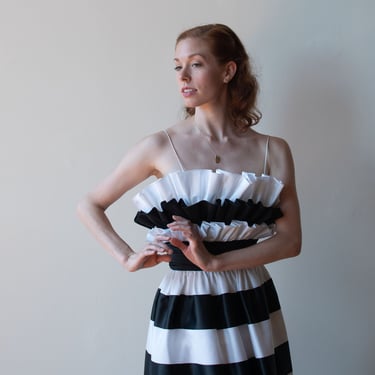 1980s Black & White Striped Dress 