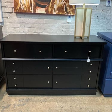 Petite-ish black painted mid century dresser 50” x 17.5” x 30.5” Call 202-232-8171 to purchase
