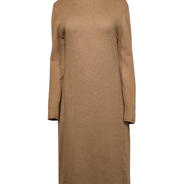 Escada - Tan Wool & Cashmere Blend Mock Neck Knit Dress Sz 10