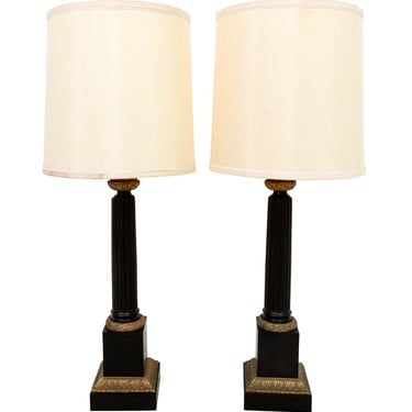 Pair of Bronze Column Lamps