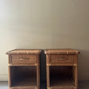 Wicker bedside tables. Sold individually.
