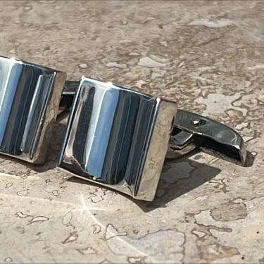 Vintage Mexico Sterling Silver Concave Toggle Cuff Links 