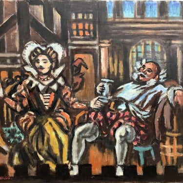 Vintage Mid Century 1950s Frederick Robbins Childs Merry Wives of Windsor Original Oil Painting 