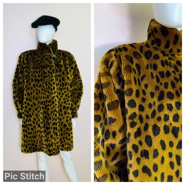Vintage 80s faux fur leopard animal print coat 