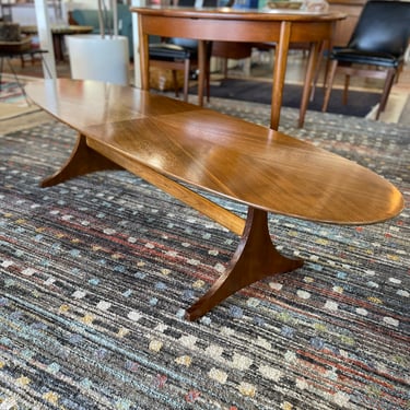 Mid Century Walnut Surfboard Oval Coffee Table by Kroehler