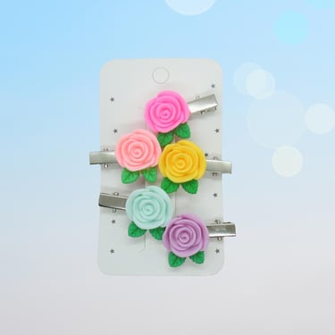 Pastel Flowers Hair Clip Set - Rainbow Candy Color Rose Barrette Clips - Kawaii Coquette Spring Accessories 