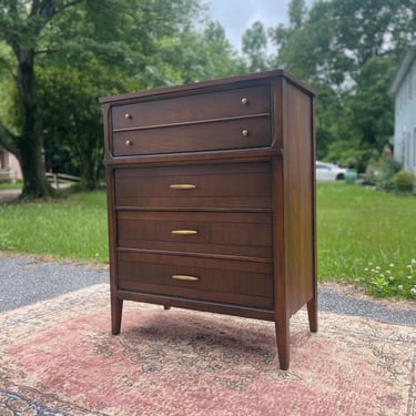 Midcentury Modern Walnut Tallboy Dresser by Unagusta