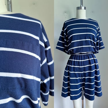 Vintage 1990s Navy & White Striped Romper / M 