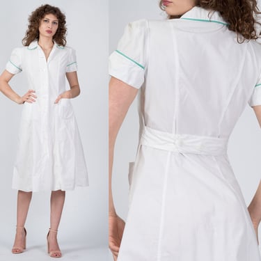 Vintage 40s 50s Peter Pan Collar Nurse Dress - Medium