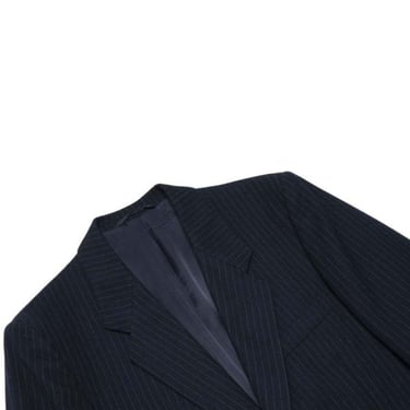 Sundazed 80s Worsted Wool Flannel Pinstripe Structured Drape Banking Uniform - Navy