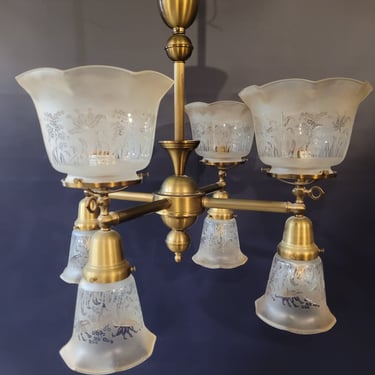 4-Arm Transitional Brass Chandelier with Glass Shades 23.25