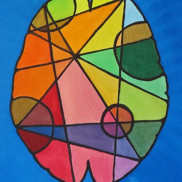 Stained Glass Brain 19 -  original watercolor painting - neuroscience art 