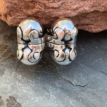 Vintage Mexico Silver Double Globe Screw Back Earrings 