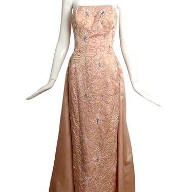 CLIFTON WILHITE- 1960s Pink Beaded Satin Ballgown, Size 4