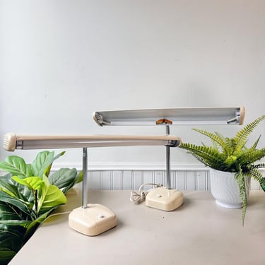 RARE Vintage 1970s Industrial Steel Gooseneck Metal Table Lamp, Set of 2, MCM Mid Century Flexible Desk Lamp, Midcentury Office Light, Duo 