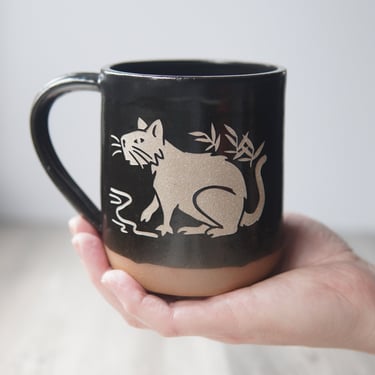 Capybara Cat Mug - CATpybara engraved rustic pottery 