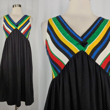 Vintage Seventies Oscar de le Renta for Swirl XS Sleeveless Striped Empire Waist Sundress - 70s Colorful Stripe Dress 