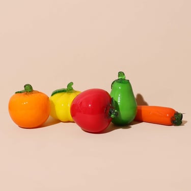 Vintage Glass Fruit & Veggie Set,Handblown Glass Kitchen Decor 