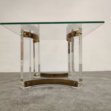 Brass and lucite coffee table, 1970s - brass coffee table - mid century hollywood regency coffee table 