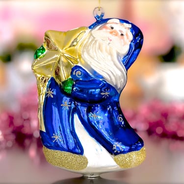 VINTAGE: Large Glass Christmas Santa Ornament - Present Ornament - Mercury Ornament - Holiday - Xmas 