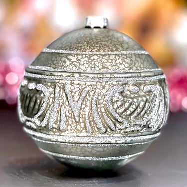 VINTAGE: 4" Textured Silver Glass Christmas Ornament - Specialty Halliday Decorations Xmas 