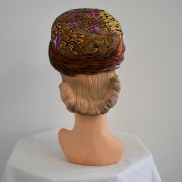 1950s/60s Brown and Purple Feather Hat 