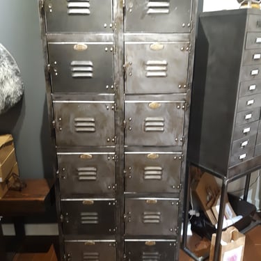 Vintage industrial stripped steel square lockers 