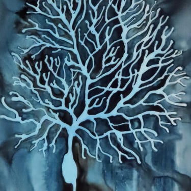 Indigo Purkinje Cell  - original ink painting of brain cell - neuroscience art 