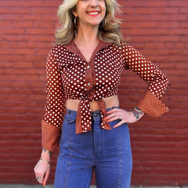 Vintage 70s polkadot cropped blouse