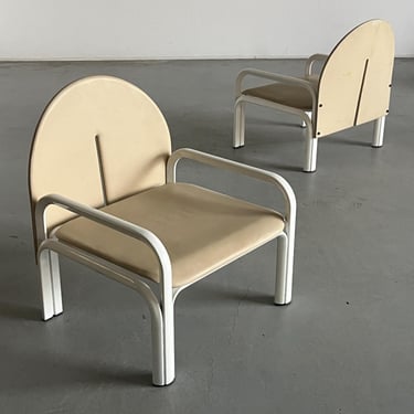 Pair of Gae Aulenti '54L' Armchairs for Knoll International in Beige Leather and White Metal, 1970s / 20th Century Collectible Design 