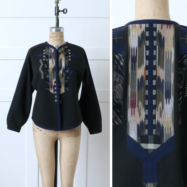 vintage 1990s beppa jacket • wool & Japanese fabric appliqué • stylized dolman sleeve jacket 