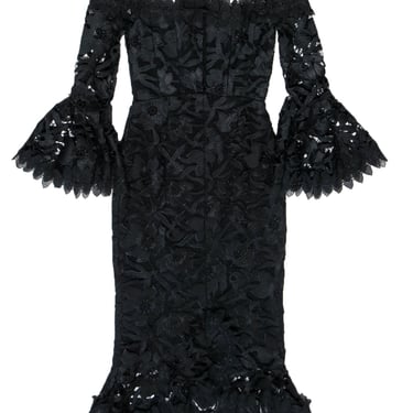 Nicholas - Black Floral Lace Off-the-Shoulder Midi Dress Sz 2
