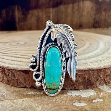 ANDREW VANDEVER Silver Feather & Turquoise Ring | Statement Piece | Navajo Made | Native American Southwestern Jewelry | Size 6 