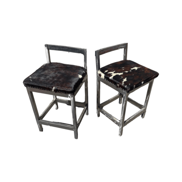 Pair of Steel and Pony Skin Counter Height Stools