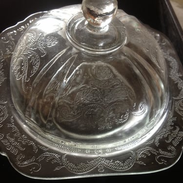 Vintage Federal "Madrid" Pattern Clear Covered Butter Dish 