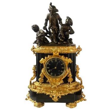 French Late 19th Century D'ore Bronze &amp; Marble Clock by F. Dumouchel