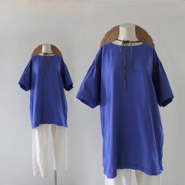 oversized longline blue tee - vintage 90s y2k  womens blue short sleeve casual comfortable t-shirt 