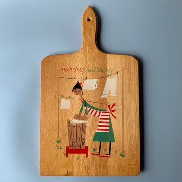 Nevco 1950s Wooden Cutting Boards with Illustrations of Day of the Week Household Chores by Milvia--sold individually 