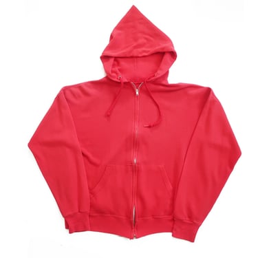 zip up sweatshirt / 70s hoodie / 1970s sun faded red thin cotton blend zip up sweatshirt hoodie Large 