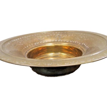 Large Vintage Etched Brass Bowl - Incense Or Basin 16" 