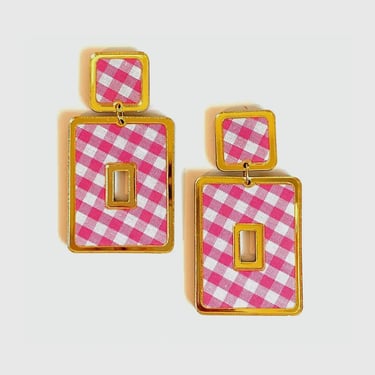 Sample Sale Pink Gingham Rectangular Earrings