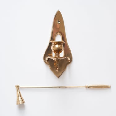 Vintage Brass Wall Sconce With Candle Snuffer 