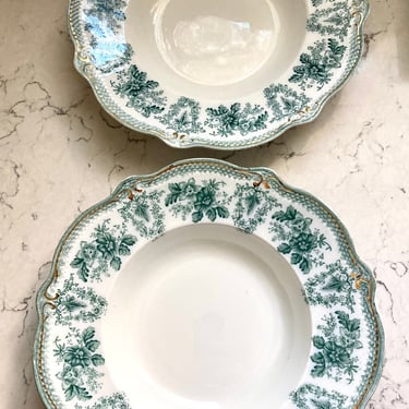 One Pair of Teal Green Soup /Salad Bowl Plates W.H. Grindley & Co (England) pattern Brussels #44 by LeChalet
