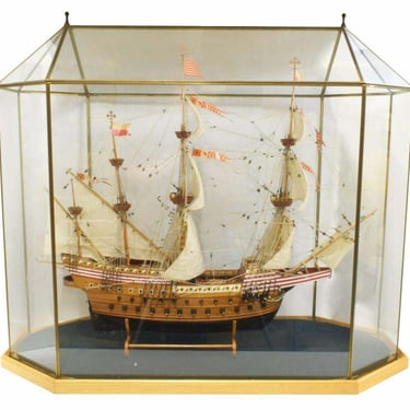 Model Ship, Spanish Galleon, Large Glass Case Model, Great Man Cave Piece!