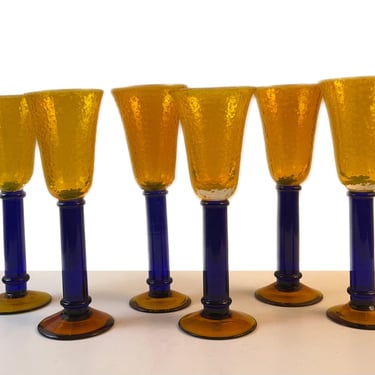 Vintage Memphis Design Inspired Orange + Cobalt Blue Champagne Flutes or Glasses 