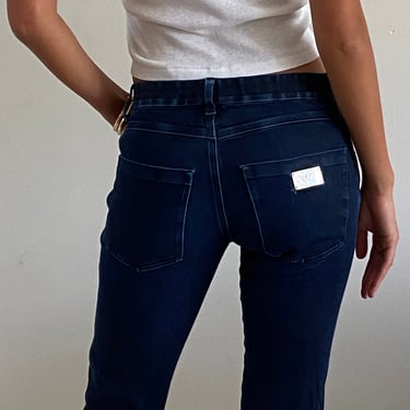 Y2K Armani jeans /  vintage Emporio Armani low rise dark blue wash denim trouser tuxedo jeans | size 4 