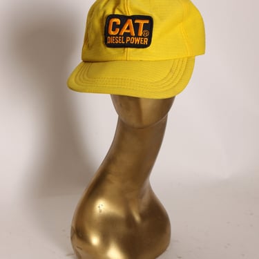 1970s 1980s Yellow & Black Patch CAT Diesel Power Trucker Hat Ball Cap -L 
